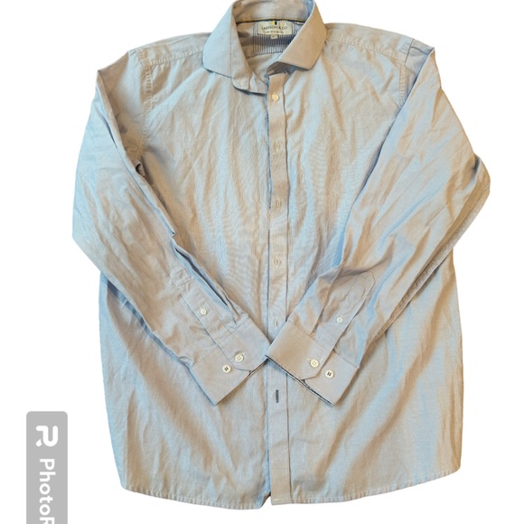 Larsson and co dress shirt - size 16 1/2 - light blue white small stripe - Picture 1 of 5